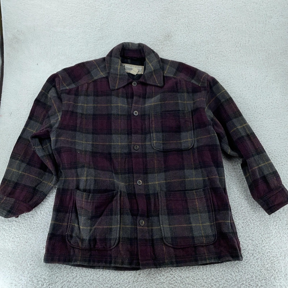 Vintage Aeropostale Wool Plaid Shirt Jacket‎ Medium Lined Shacket Burgundy 90s